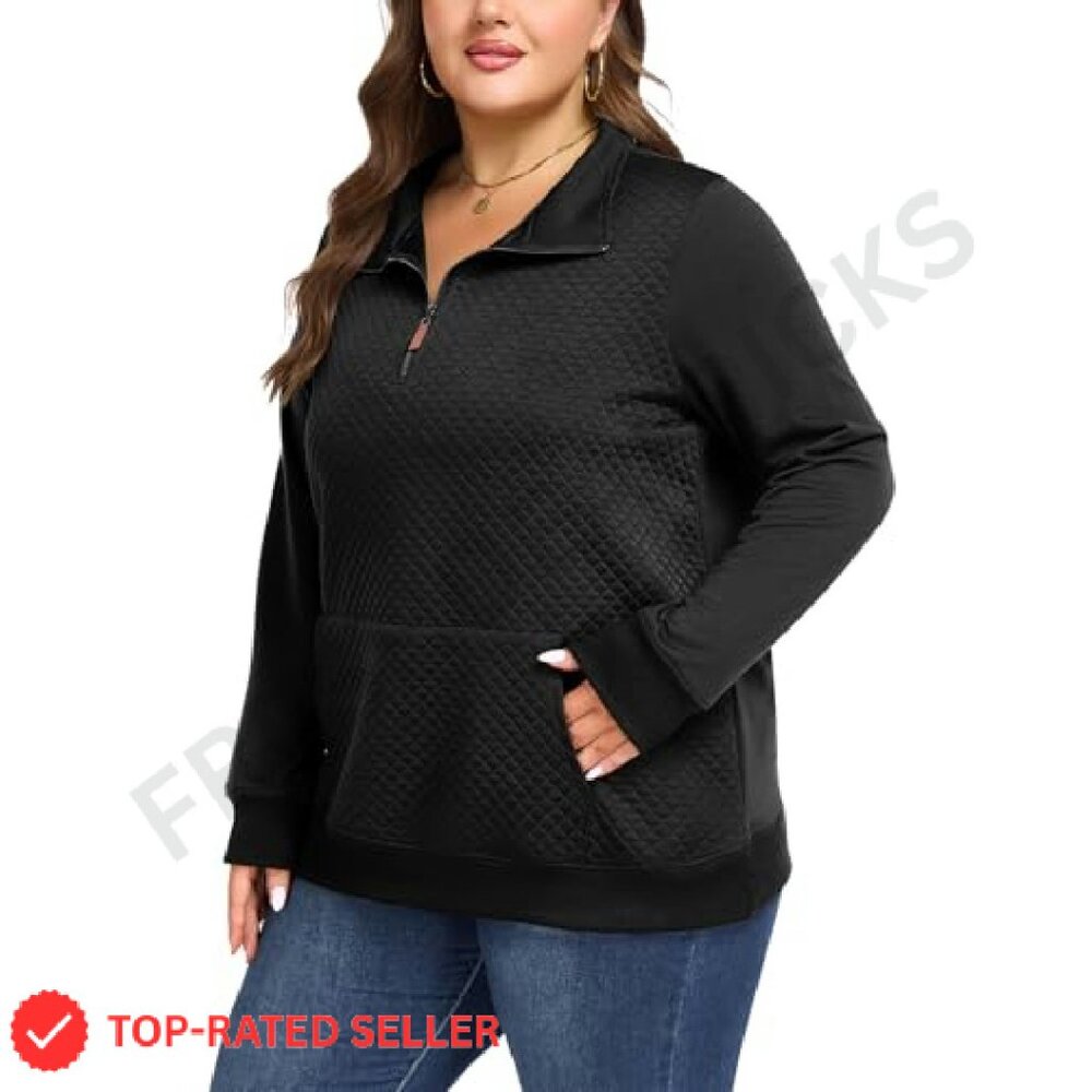Quilted Pattern Quarter Zip Pullover Lightweight … - image 3